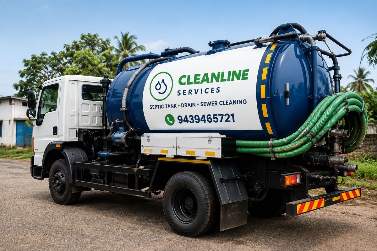 CleanLine Services vacuum tanker used for septic tank cleaning in Salipur, Cuttack